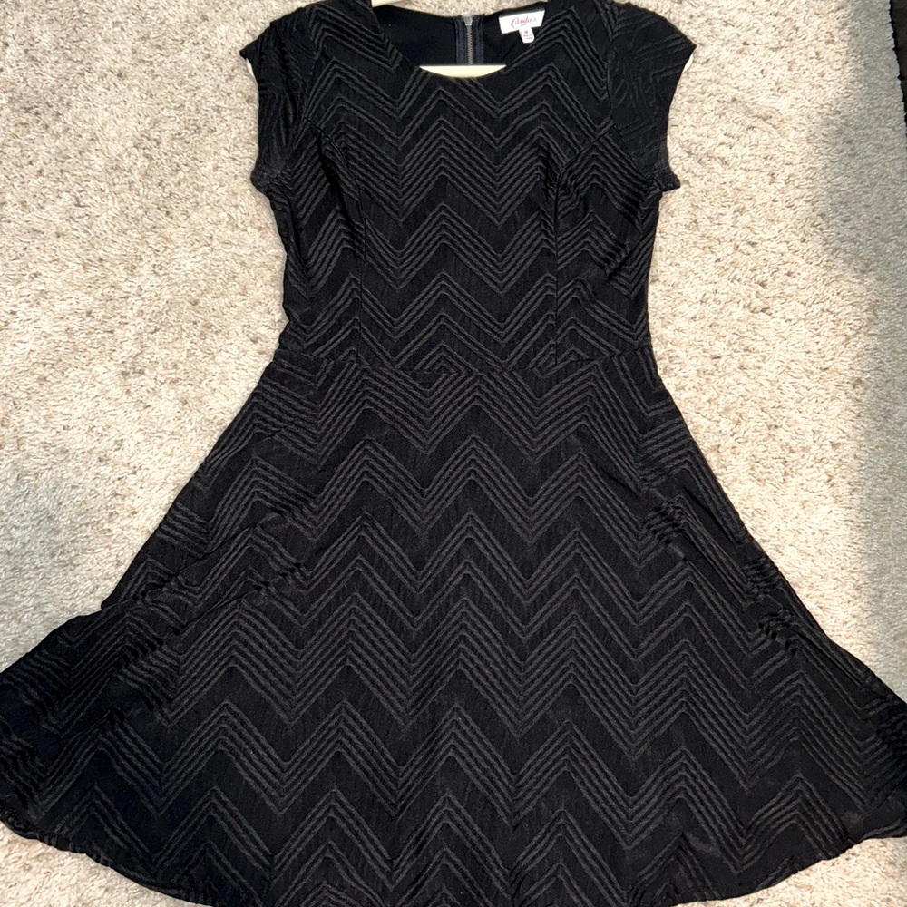 Black chevron fit and flare dress